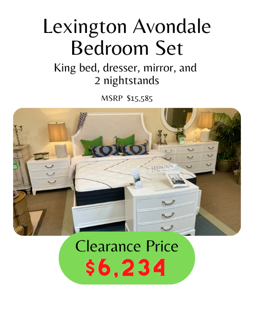 all white king bedroom set with chrome pulls includes base and headboard, 2 nightstands, dresser with mirror