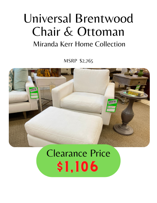 nuetral white chair with matching ottoman